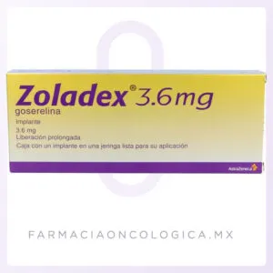 Zoladex 3.6 mg Goserelina contiene 1 implante en una jeringa precargada. AztraZeneca.