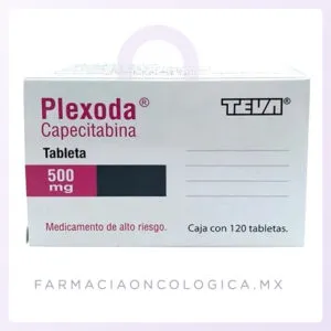 Plexoda 500mg Capecitabina caja con 120 tabletas. Teva.
